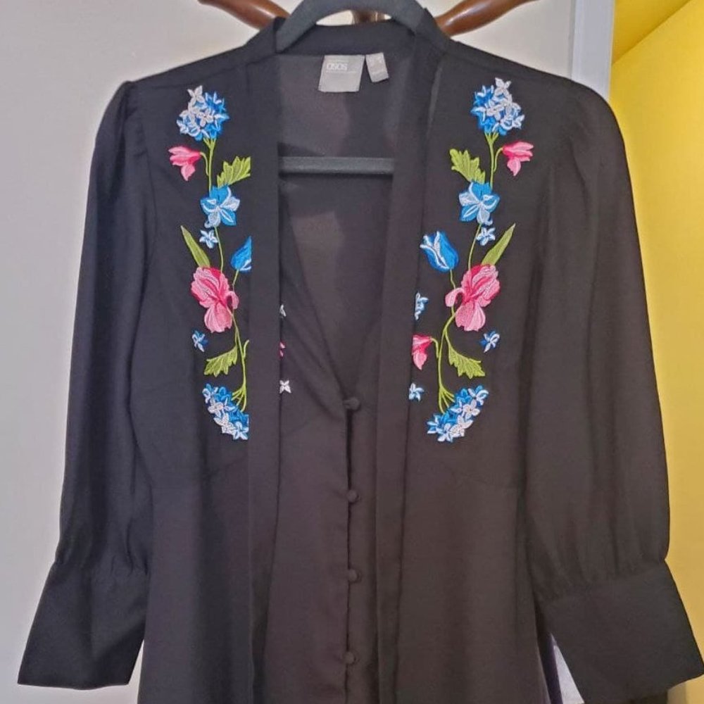 ASOS DESIGN embroidered button through mini tea dress